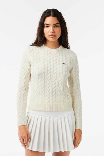 Lacoste γυναικείο πουλόβερ με σχέδιο στην πλέξη και κεντημένο λογότυπο Classic Fit - AF0633 Λευκό 42